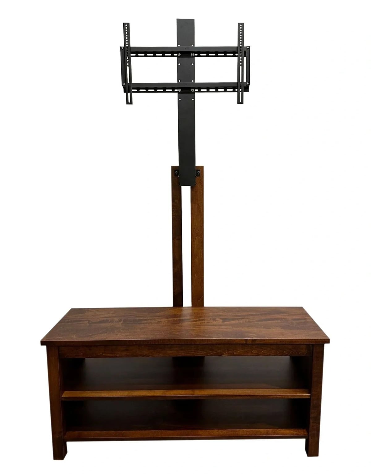 Double TV Stand with the lift arm and TV mount in the raised position